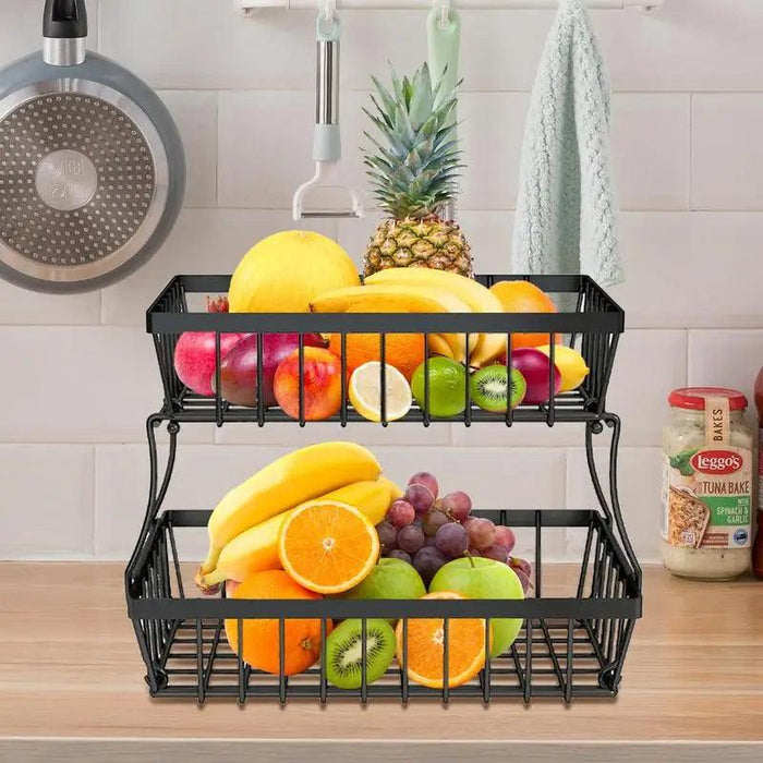 Two-Level Iron Fruit and Vegetable Organizer for Kitchen Efficiency