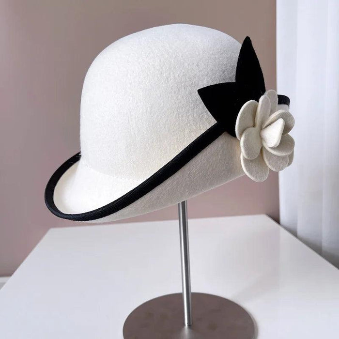 Elegant Camellia Wool Felt Top Hat - Women's Autumn/Winter Fashion Essential