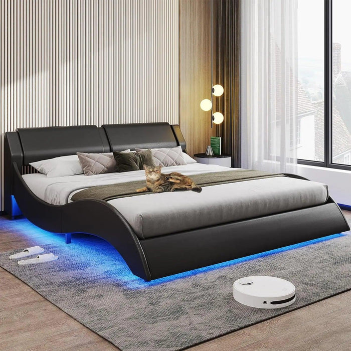 Modern LED-Illuminated Upholstered Bed Frame with Customizable Color Options