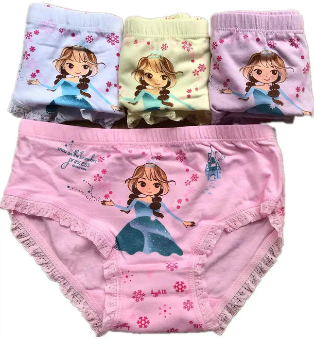 4 pcs Girls' Cotton Briefs Collection - Soft, Breathable & Playful Patterns for Kids