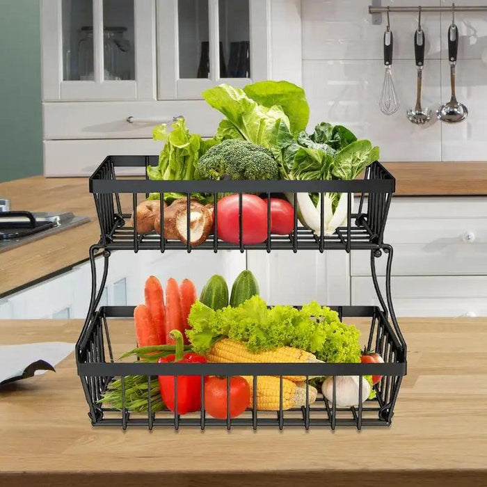 Two-Level Iron Fruit and Vegetable Organizer for Kitchen Efficiency