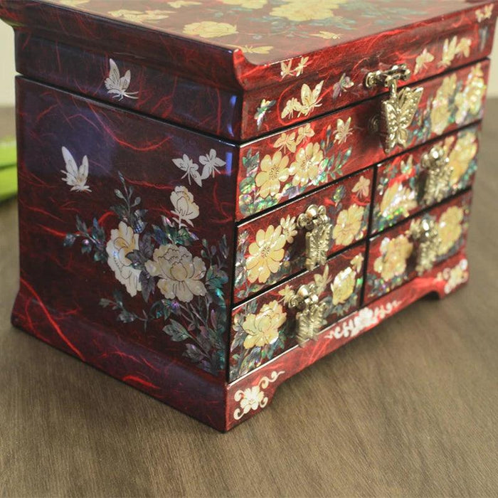 Luxurious Mother of Pearl Jewelry Storage Box with Velvet Lining and Elegant Multi-Drawer Design