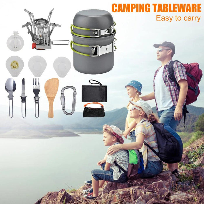 Portable Outdoor Camping Cookware Set with Teapot, Non-Stick Pots, and Tableware for Hiking and Picnics