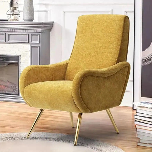 Elegant Chenille Lounge Chair with Gold Accents - Sophisticated Seating for Any Space