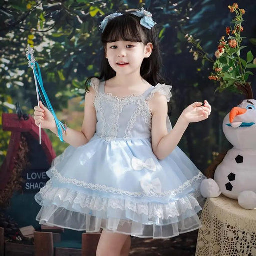 Elegant Spanish Lolita Princess Lace Bow Summer Party Dress for Girls