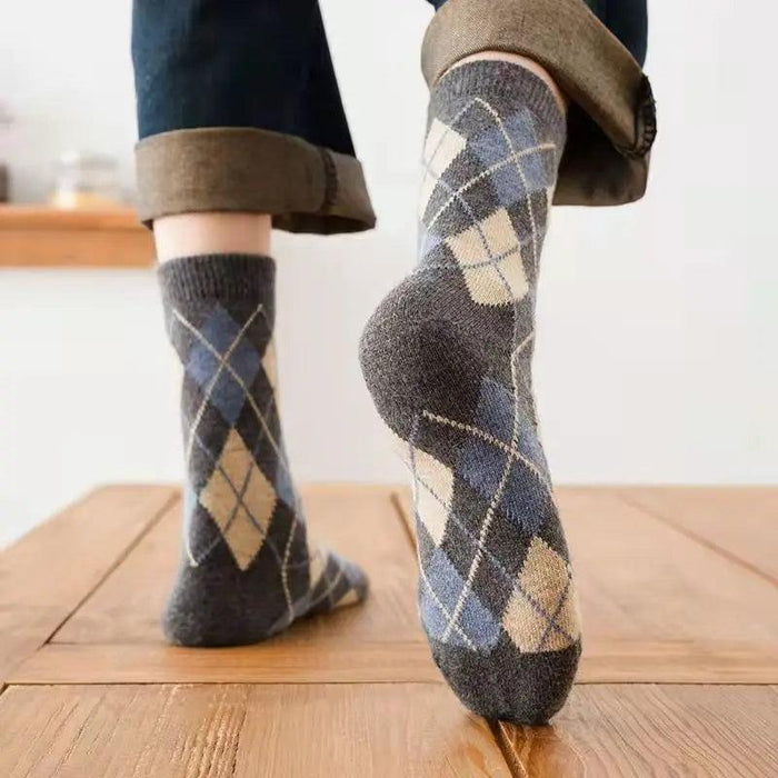 Vibrant Argyle Geometric Socks for Men - Set of 5 Cozy Combed Cotton Winter Essentials