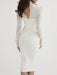 White Mesh Sleeve Midi Dress - Women's Night Out Glamour Gown