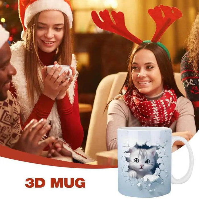 Charming 3D Cat Enthusiast's Ceramic Mug with Enchanting Feline Artwork and Peaceful Scenery