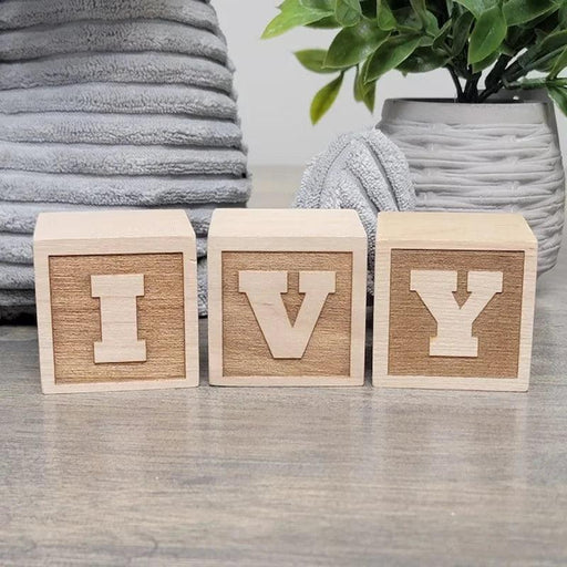 Custom Engraved Birch Wood Name Blocks - Personalized Letter Tiles for Children's Room Decor