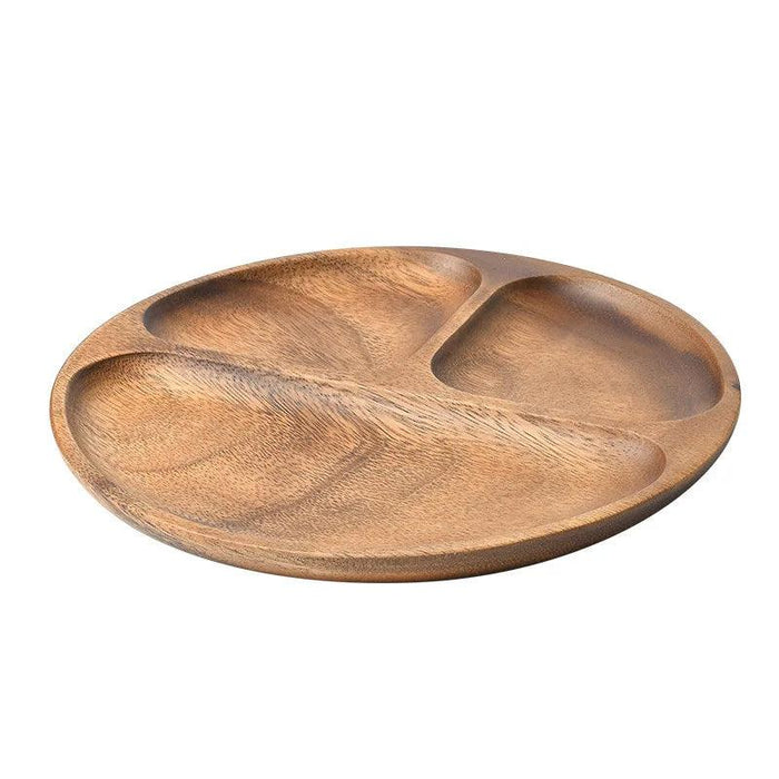 Elegant Acacia Wood Three-Section Serving Dish - Premium Walnut Snack and Fruit Plate