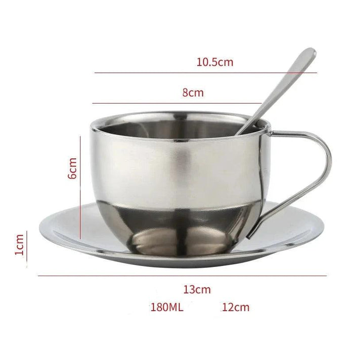 Sophisticated 304 Stainless Steel Coffee Mug Set with Saucer and Spoon