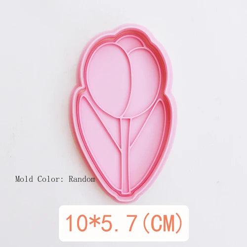 Embossed Tulip Cookie Cutter Mold for Baking and Cake Decoration - Food-Grade Pastry Tool