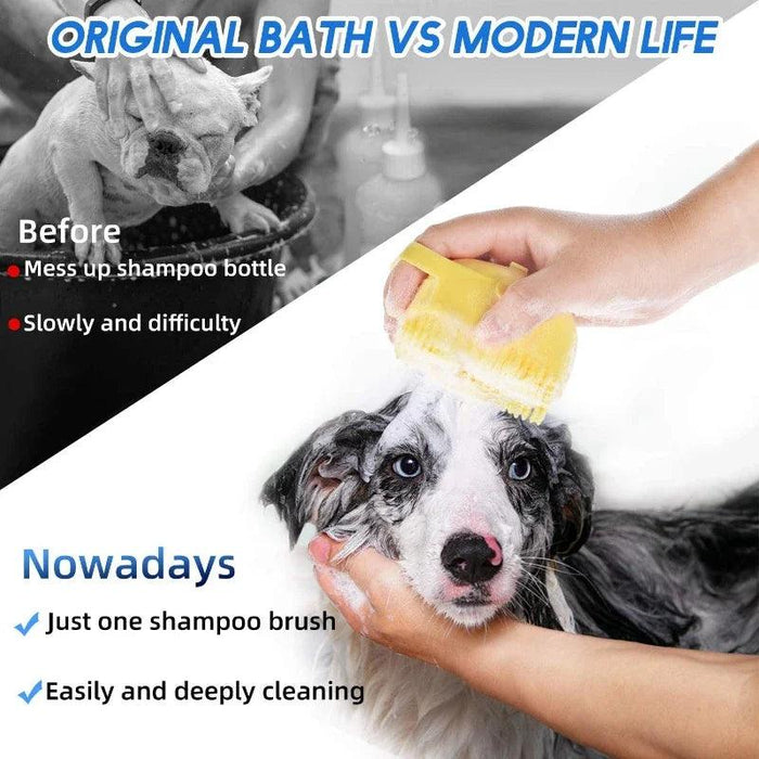 Silicone Pet Grooming Brush with Shampoo Dispenser - 2.7oz Capacity for Easy Bathing