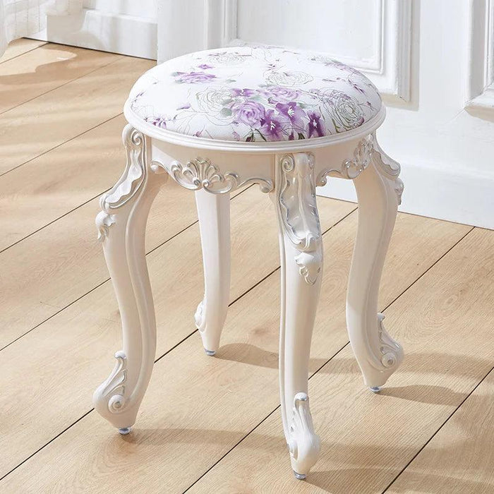 Elegant Silver White Leather Vanity Stool with European Flair