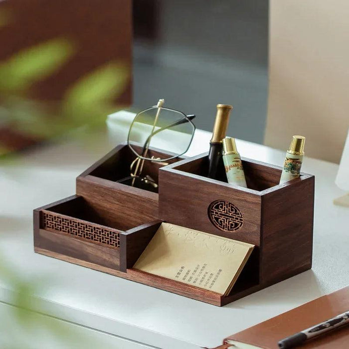 Sleek Black Walnut Desk Organizer - A Perfect Harmony of Elegance and Efficiency for Your Office