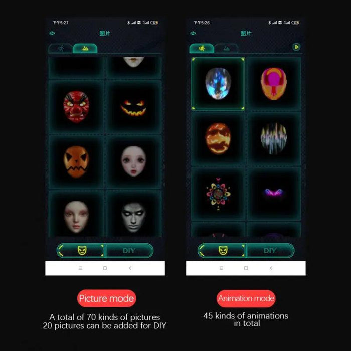 Customizable Bluetooth LED Face Masks - Vibrant Light-Up Accessories for Halloween and Party Fun