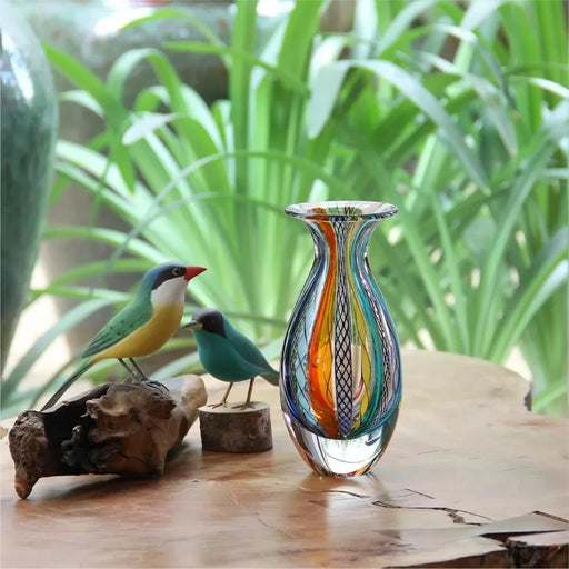 Colorful Hand Blown Glass Vase for Home Decor and Flower Arrangements