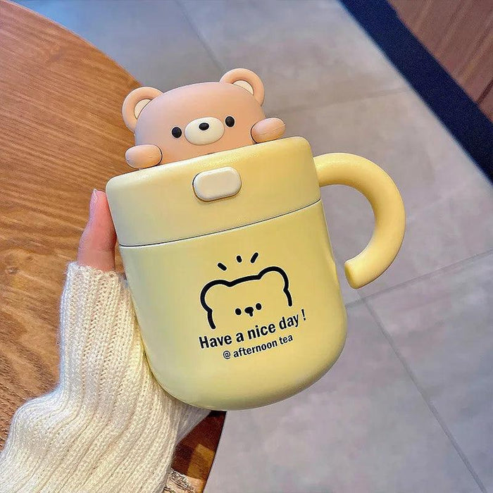 Adorable Kawaii Bear Insulated Stainless Steel Travel Mug with Straw for All Your Beverages