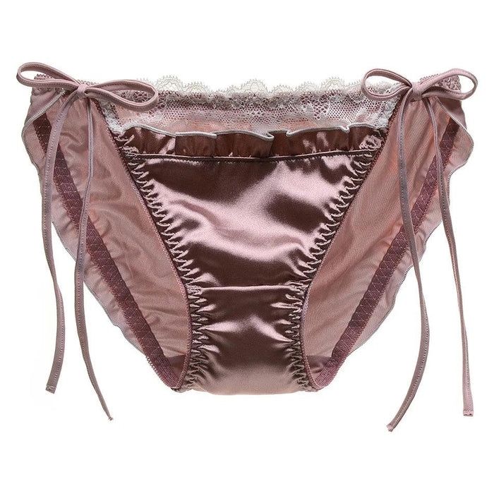 Charming Ruffled Satin Heart Print Panties for Women - Delightfully Cute Seamless Underwear