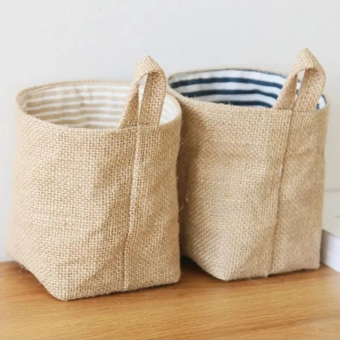 Foldable Jute Cotton Linen Storage Bin for Wardrobe, Playroom, and Vanity