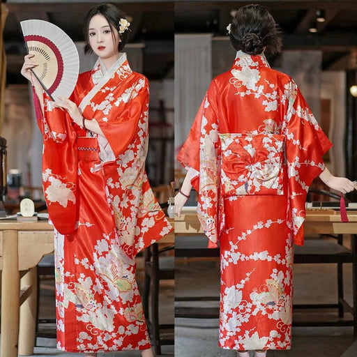 Charming Vintage Floral Yukata Kimono Dress with Obi - Perfect for Special Occasions and Cosplay