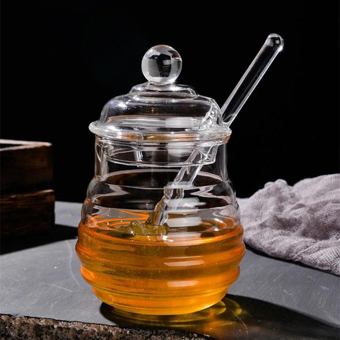 Elegant Clear Glass Honey Jar Collection with Dipper and Lid - Perfect for Any Occasion