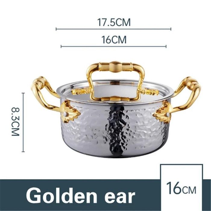 Golden Print Stainless Steel Hot Pot for Single Serving - 16cm Induction Cooker Compatible