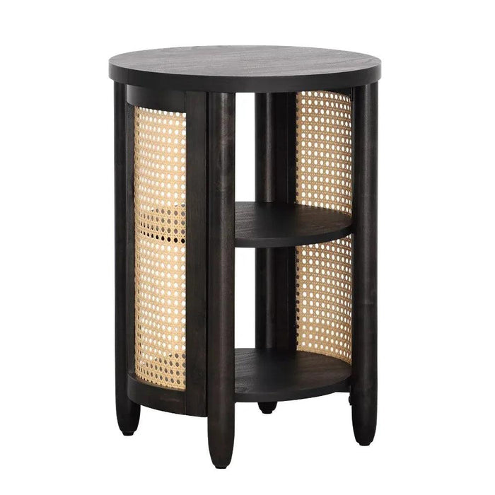 Tropical Charm Caned Round Side Table with Warm Honey Finish – Versatile Elegance for Any Room