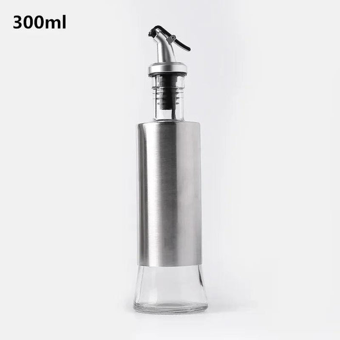 Elegant Oil and Vinegar Dispenser: Stainless Steel and Glass Culinary Essential