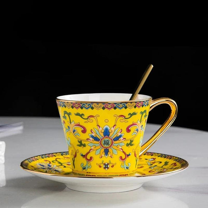 Royal Heritage Enamel Porcelain Tea and Coffee Cup Set with Artistic Borders