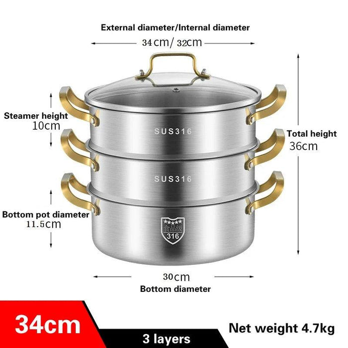 Premium Triple Layer 316 Stainless Steel Steamer: The Ultimate Kitchen Essential