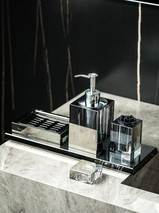 Sophisticated Square Hotel Glass Soap Dispenser with Polished Silver Pump for Contemporary Bathrooms