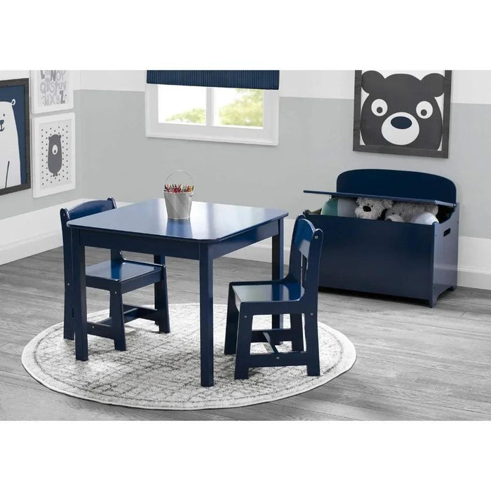 Kids Deep Blue Wooden Play Table and Chair Set - Ideal for Arts, Crafts, and Learning Activities, Includes 2 Chairs