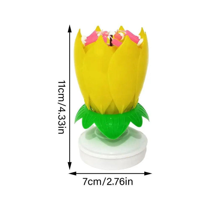 Musical Lotus Flower Birthday Candle with LED Lights and Rotating Action for Cakes and Cupcakes