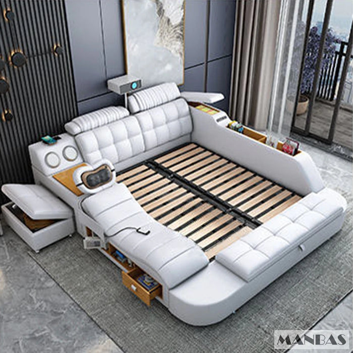 Smart Luxury Leather King-Size Bed with Entertainment Features and Advanced Technology