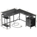 Modern Black L-Shaped Office Desk with Integrated Power Outlets