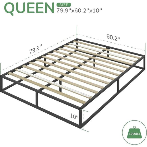 Sophisticated Black Metal Queen Platform Bed Frame with Wood Slats - Quiet and Easy to Assemble