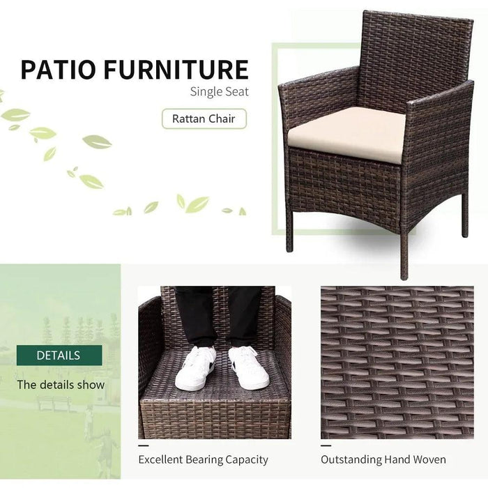 Brown and Beige Lightweight 3-Piece Rattan Outdoor Seating Set with Cushions