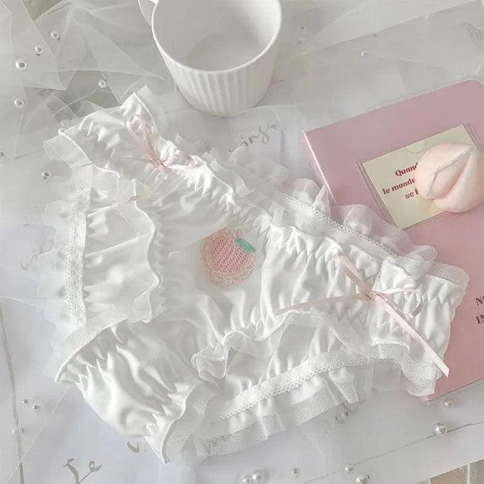 Adorable Kawaii Strawberry Satin Briefs with Ruffle Flounces for Women