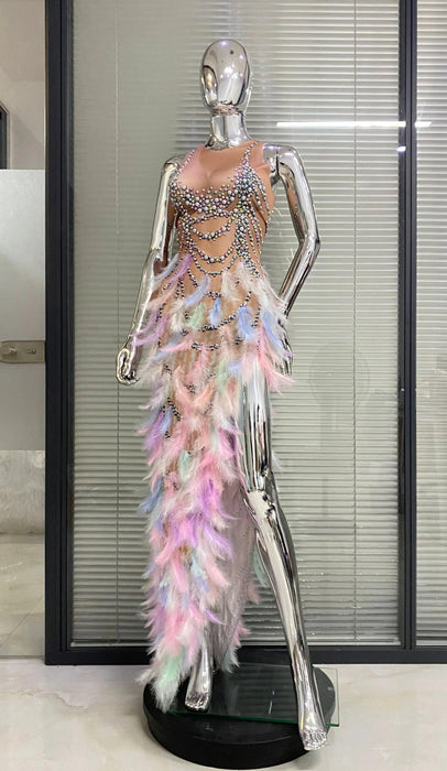 Opulent Feather & Diamond Evening Dress - Custom Luxury | Exclusive 2023 Release