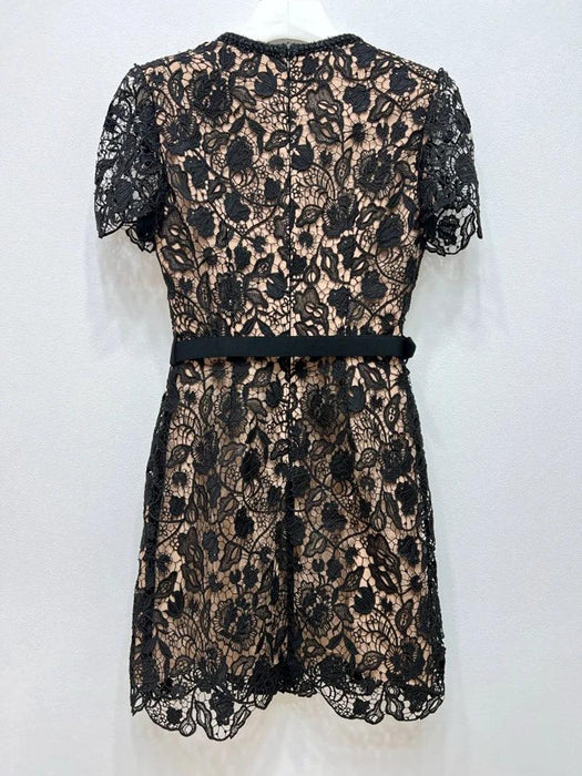 Floral Lace Midi Mini Dress for Women - Spring/Summer Collection, Short Sleeve, Single Breasted, Perfect for Bridesmaids