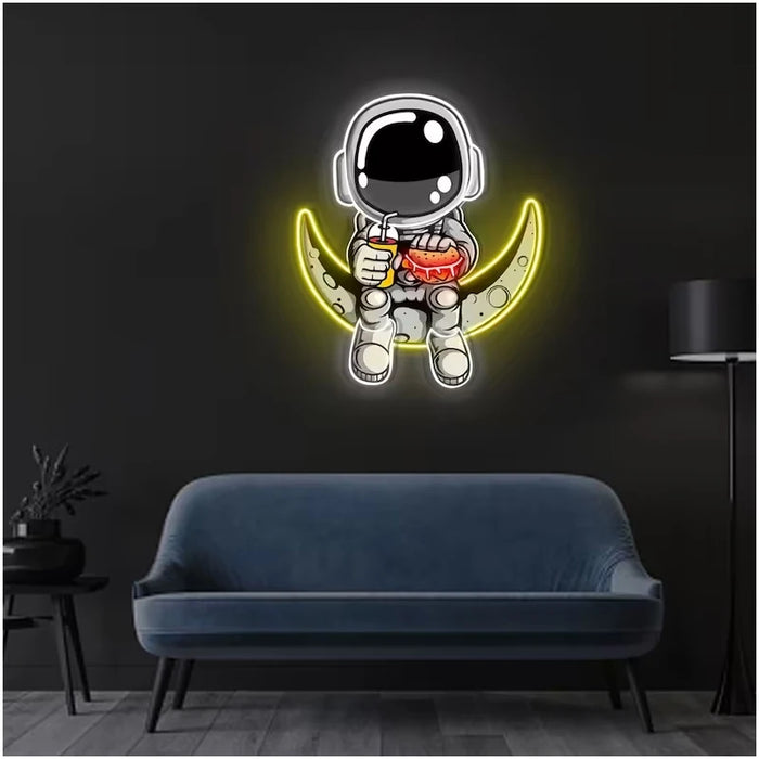 Neon Space Explorer Burger Sign: Dynamic LED Art Piece for Home or Office