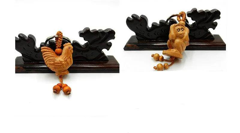 Sophisticated Wooden Keychain Set of the 12 Chinese Zodiac Signs