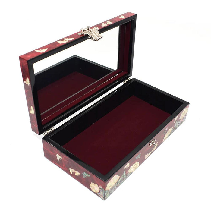 Lacquered Mother of Pearl Butterfly Jewelry Box with Abalone Shell - Handmade Keepsake for Women