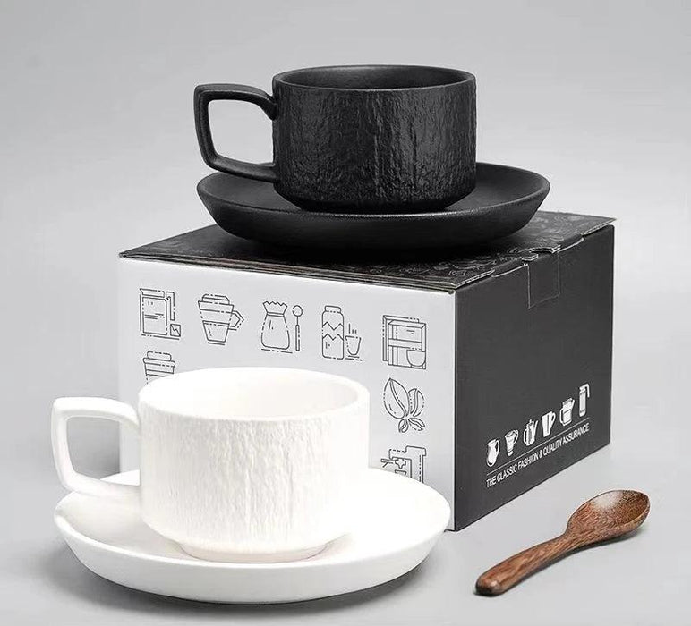 Japanese Rock Texture Porcelain Coffee Cup and Plate Collection - Enhance Your Drinking Experience