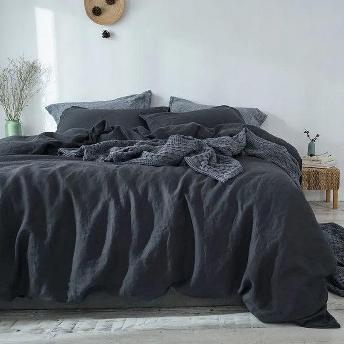 Luxurious French Linen Bedding Set - Enzyme Washed Four-Piece Collection