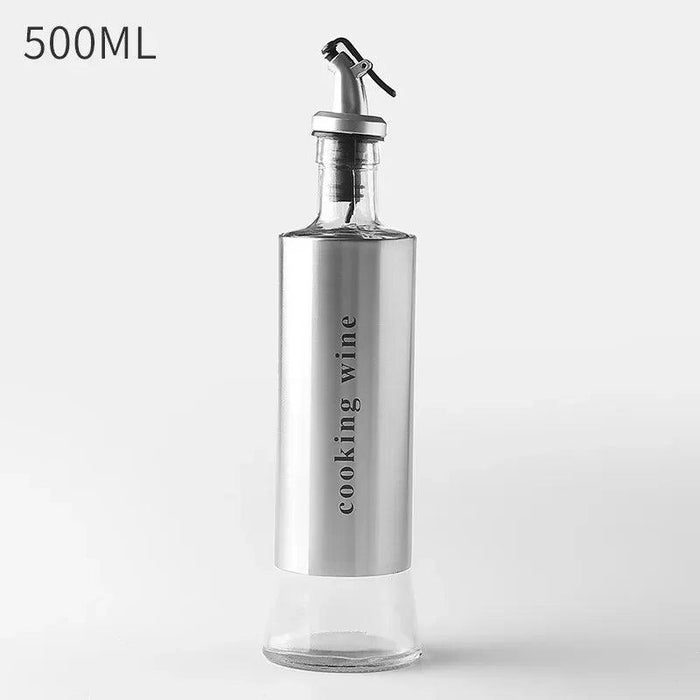 Elegant Oil and Vinegar Dispenser: Stainless Steel and Glass Culinary Essential