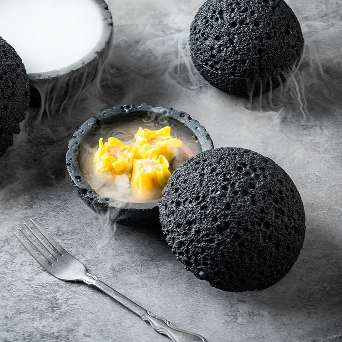 Smoky Volcano Inspired Porcelain Bowls Set for Molecular Gastronomy