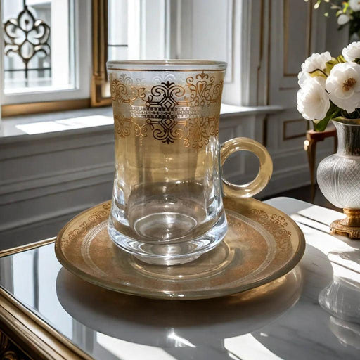 Elegant Bronzed Glass Turkish Coffee Set with Stylish Saucers