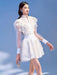 Elegant Pearl Flower Lace High Waist Mesh Dress with Stand Collar for Women